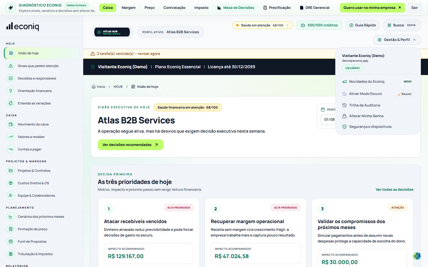 Tela da Econiq no passo 1: 1. Configure sua empresa (O RG do seu negócio)
