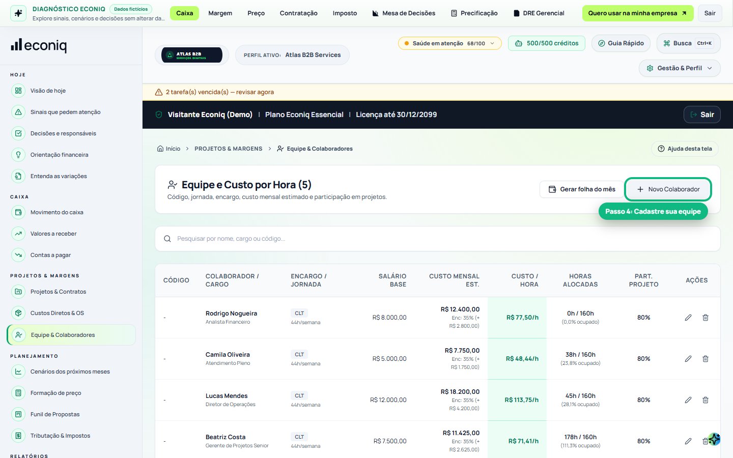 Tela da Econiq no passo 4: 4. Cadastre sua equipe (Seus braços e mentes)