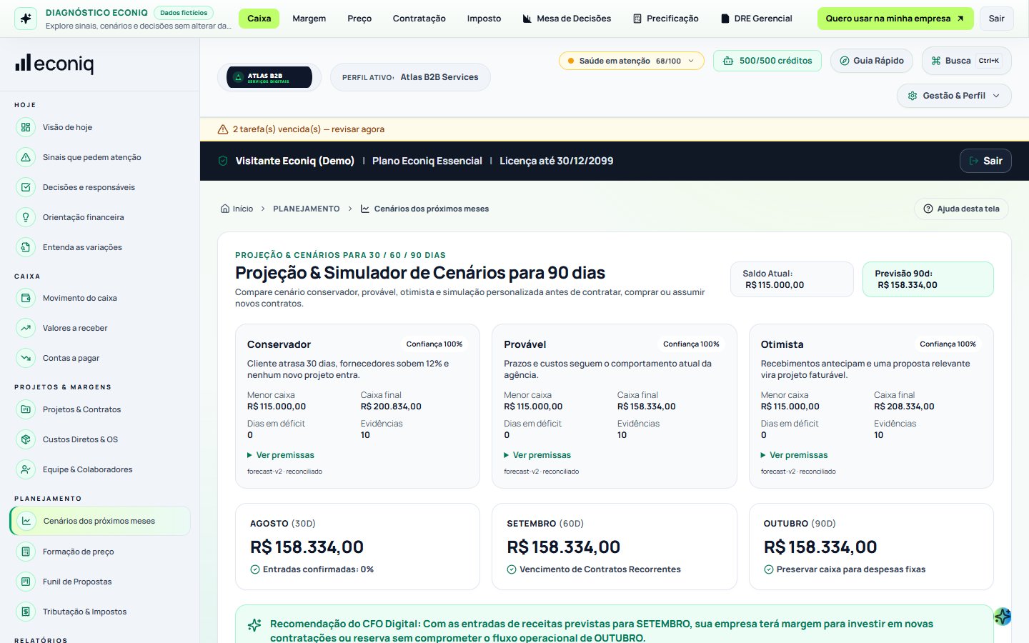 Tela da Econiq no passo 11: 11. Simulador de cenários futuros (A bola de cristal)