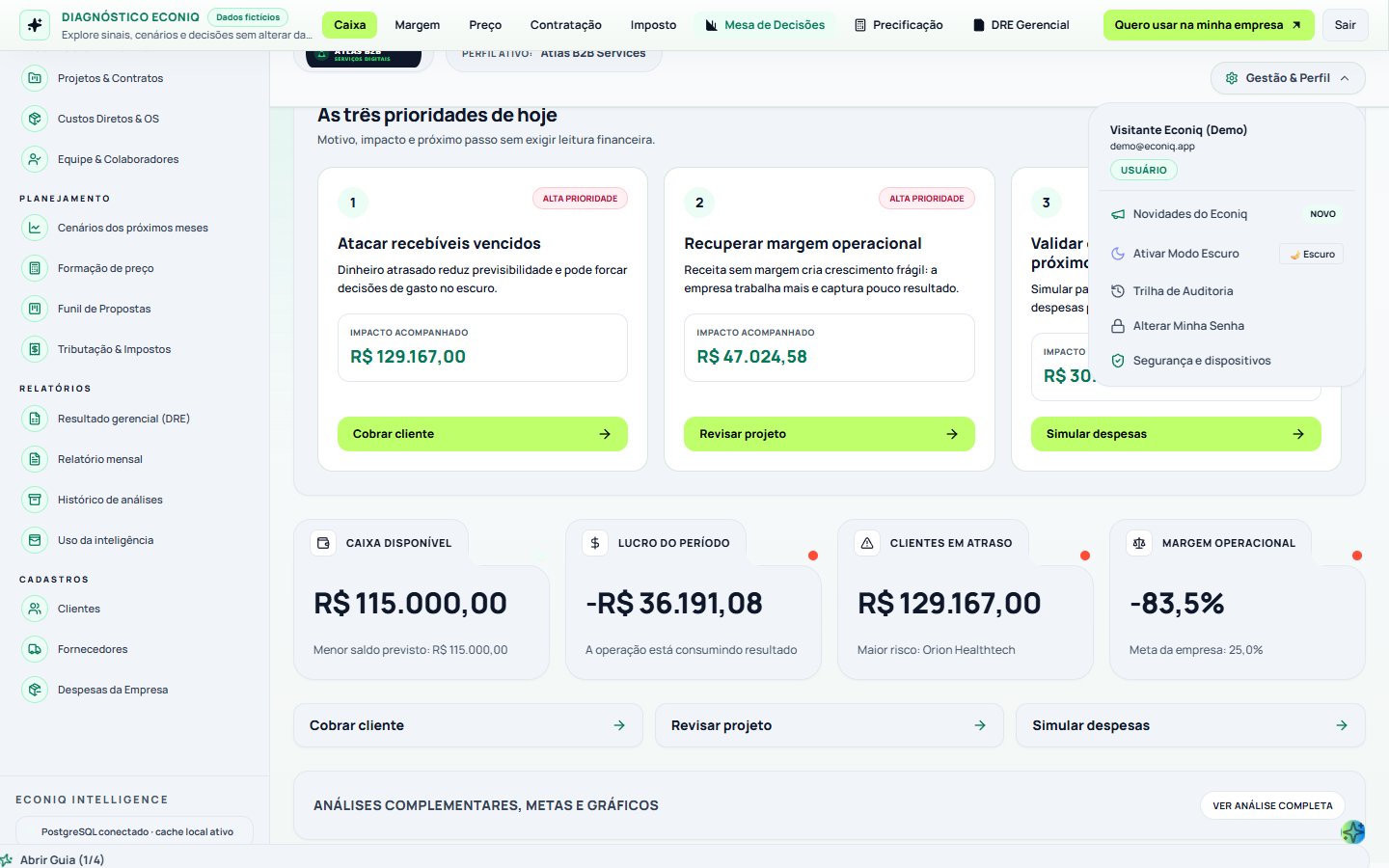 Tela da Econiq no passo 1: 1. Saldo inicial da conta (O ponto de partida)