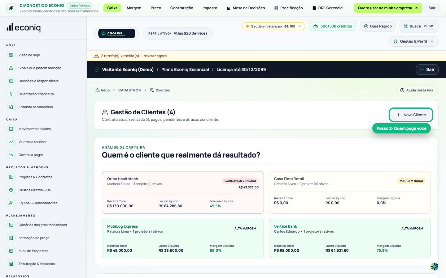 Tela da Econiq no passo 2: 2. Cadastre seus clientes (Quem paga você)